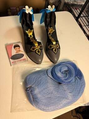 Genshin Impact Ganyu Cosplay Shoes Boots with Blue Ribbon and Flower Detail & wi